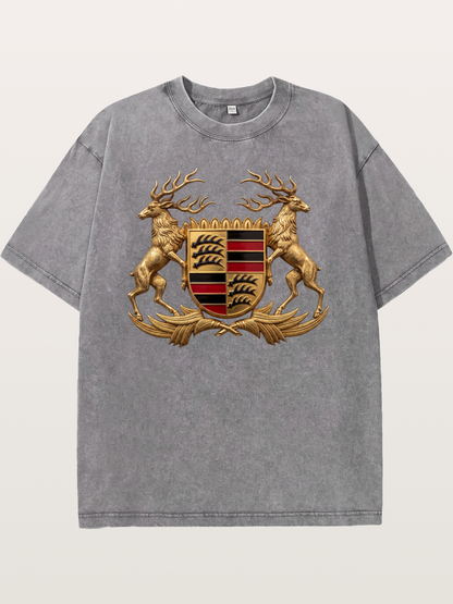 Porsche Crest Deer Artwork Washed T-shirt