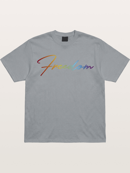 Freedom Rainbow Gradient Script Text Gildan T-shirt
