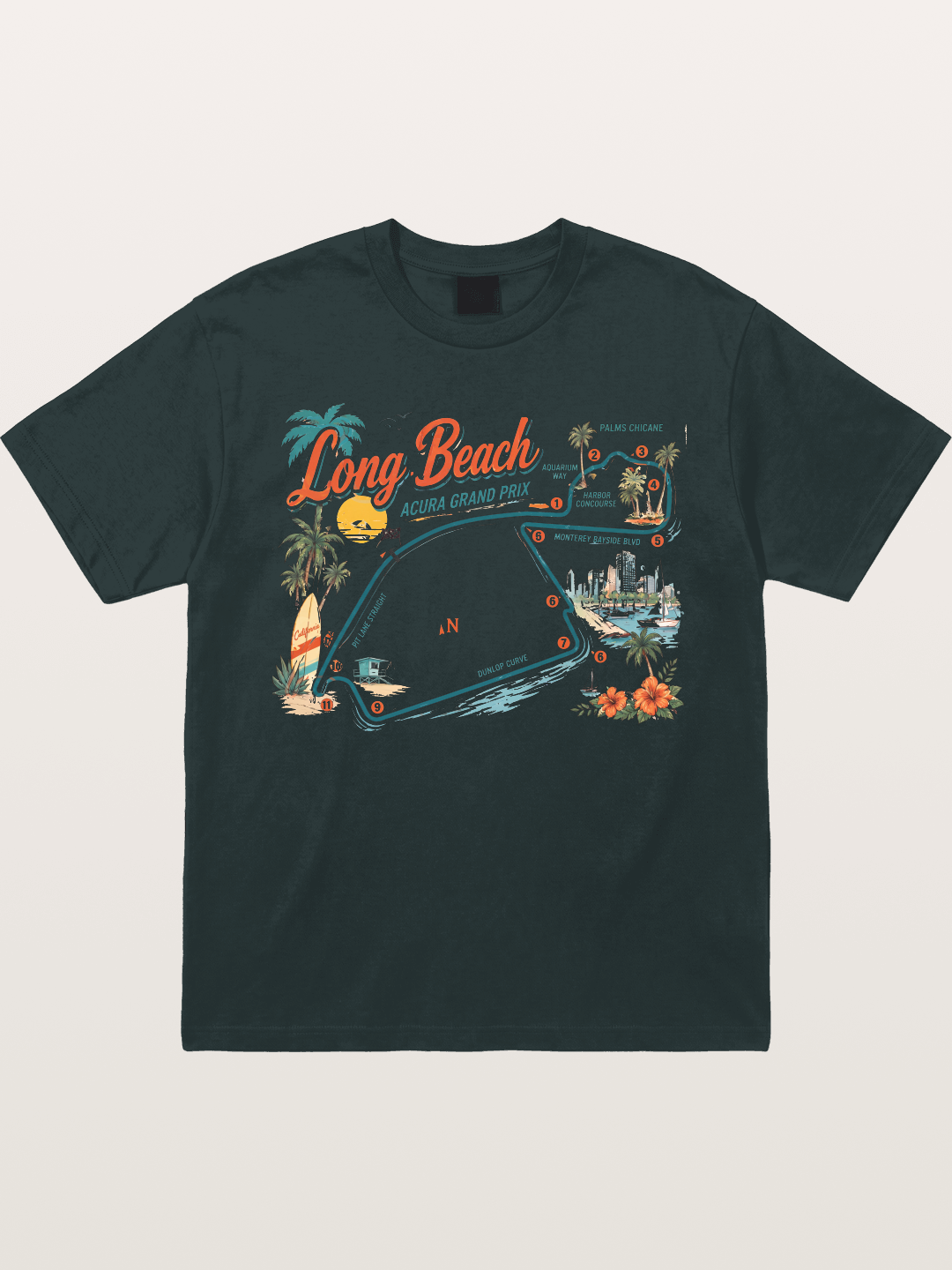 Long Beach Circuit Track Map Graphic Gildan T-shirt