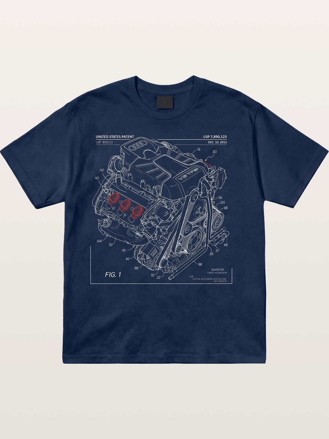 V6 TFSI Audi Powertrain Patent Drawing Cotton T-shirt