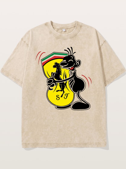 Cartoon Figure Embraces Ferrari Washed T-shirt
