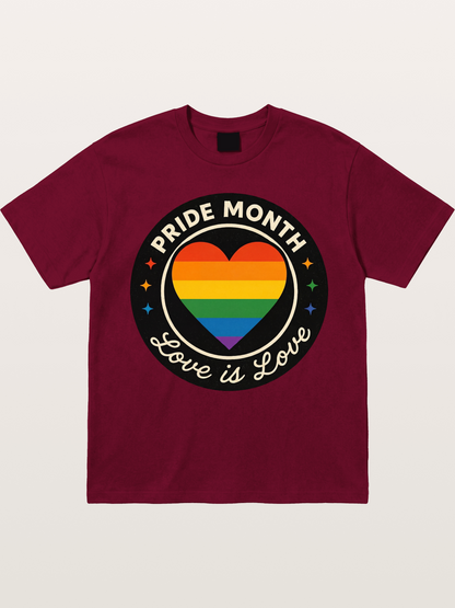 Pride Month Love Is Love Heart Badge Gildan T-shirt