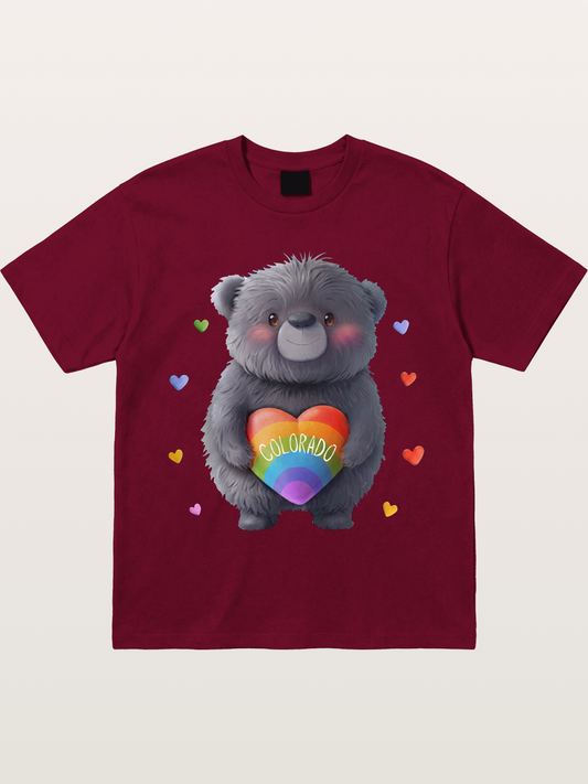 Colorado Pride Bear With Rainbow Heart Gildan T-shirt