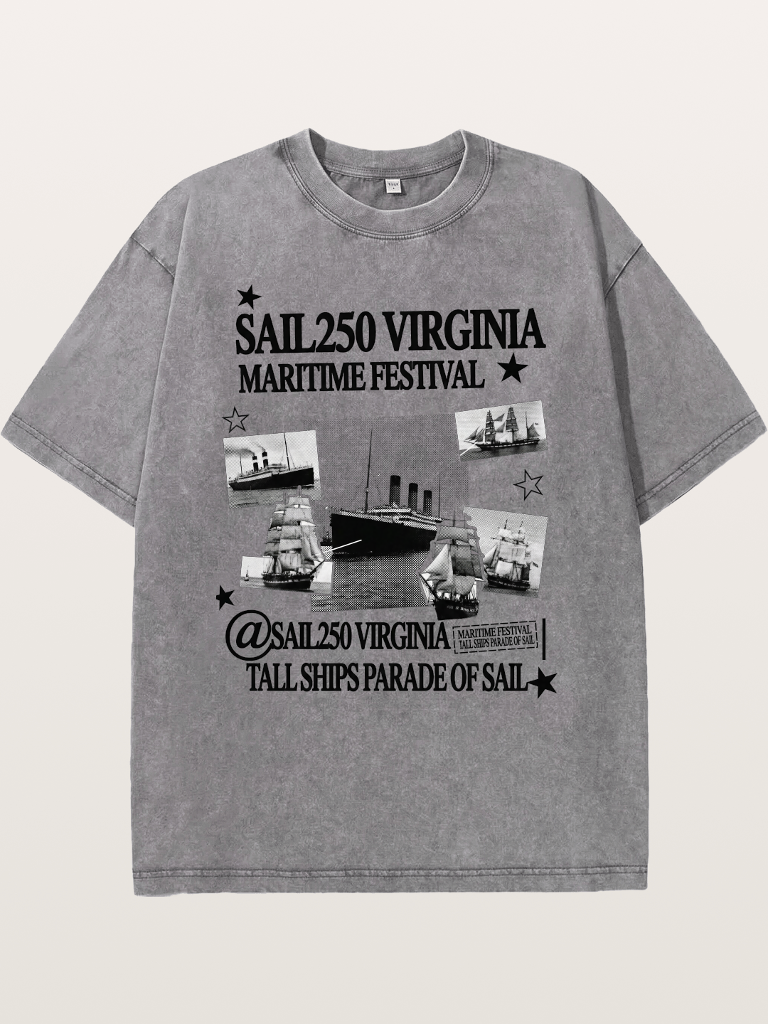Collage Black White Sailboat Card Washed T-shirt