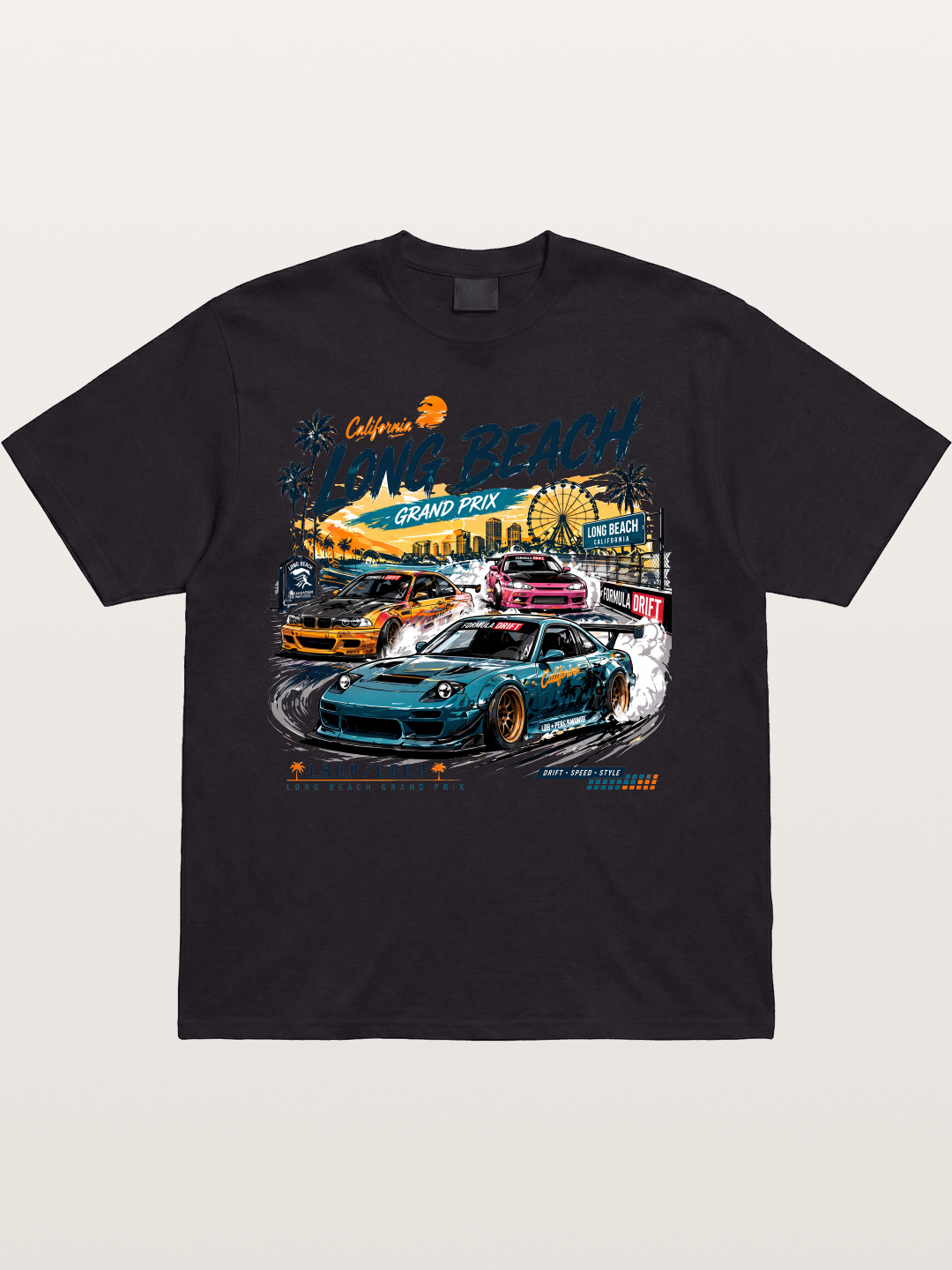 Long Beach Drift Racing Art Cotton T-shirt