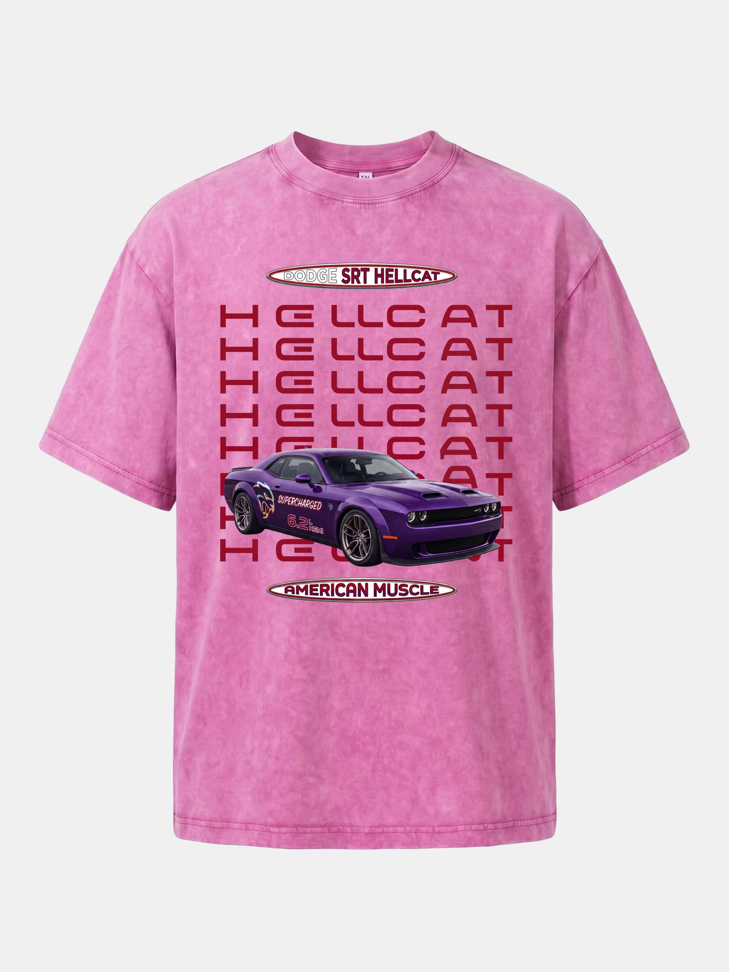Purple Hellcat Repeat Font Card Washed T-shirt