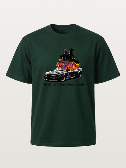 Burning BMW Retro Halftone Poster Gildan T-shirt
