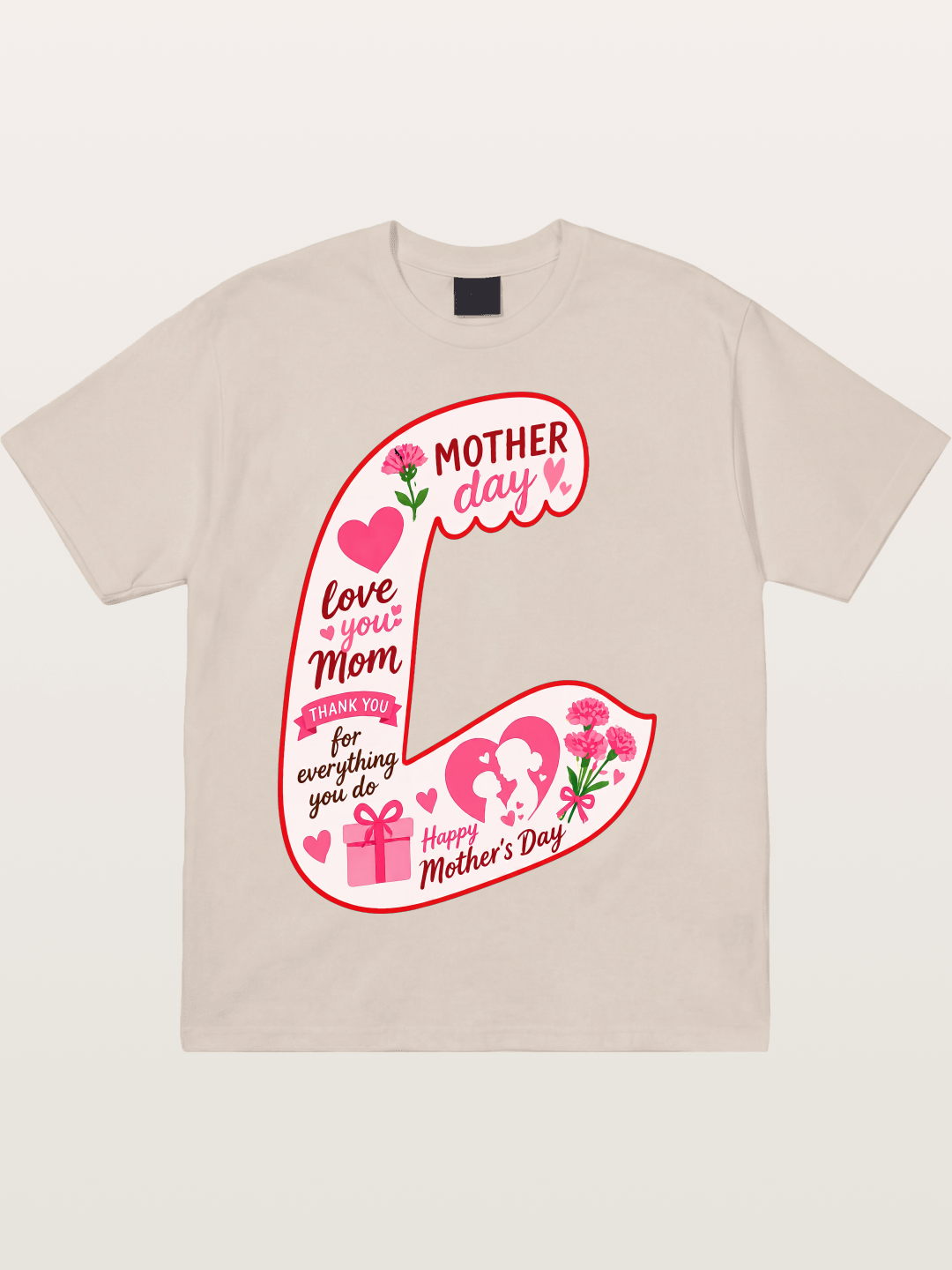 Mother's Day Love You Mom Art Cotton T-shirt