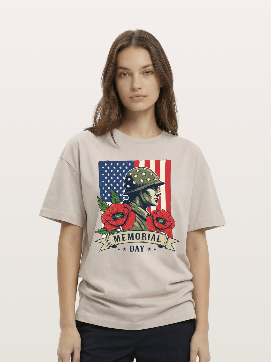 Memorial Day Poppy Soldier Art Cotton T-shirt