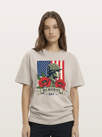 Memorial Day Poppy Soldier Art Cotton T-shirt