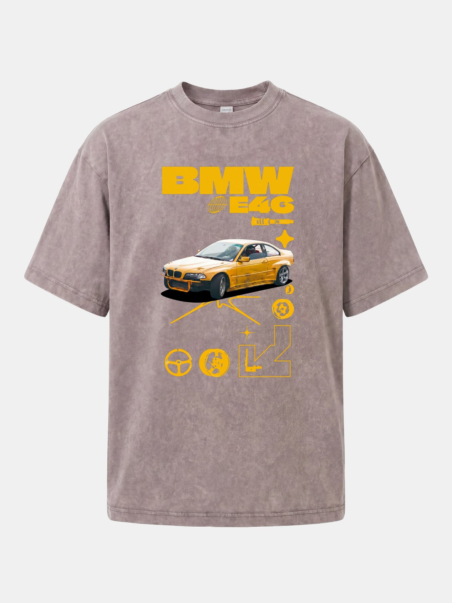 BMW E46 Yellow Tuner Print Washed T-shirt