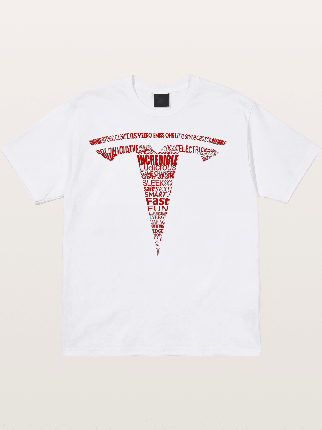 Tesla Word Cloud Heart Print Cotton T-shirt