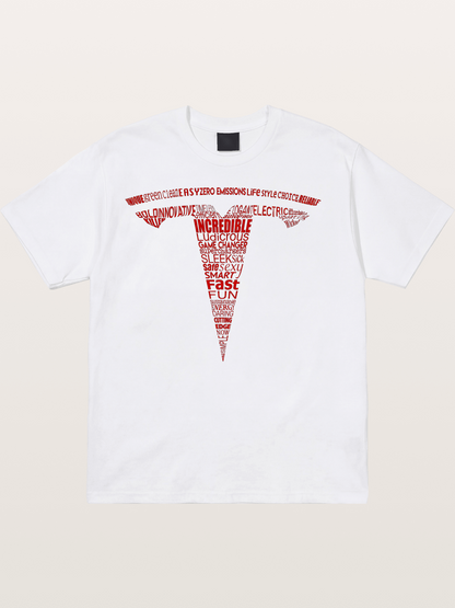 Tesla Word Cloud Heart Print Cotton T-shirt