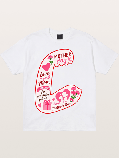 Mother's Day Love You Mom Art Cotton T-shirt