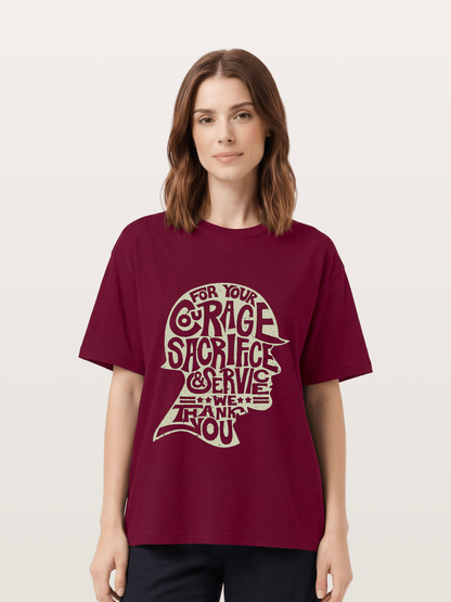 Soldier Helmet Courage Sacrifice Word Art Gildan T-shirt