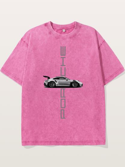 Porsche 911 Vertical Text Design Washed T-shirt