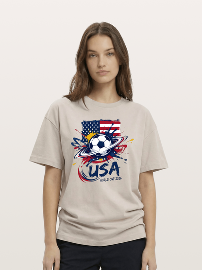 American Flag Splatter Soccer 2026 Cotton T-shirt