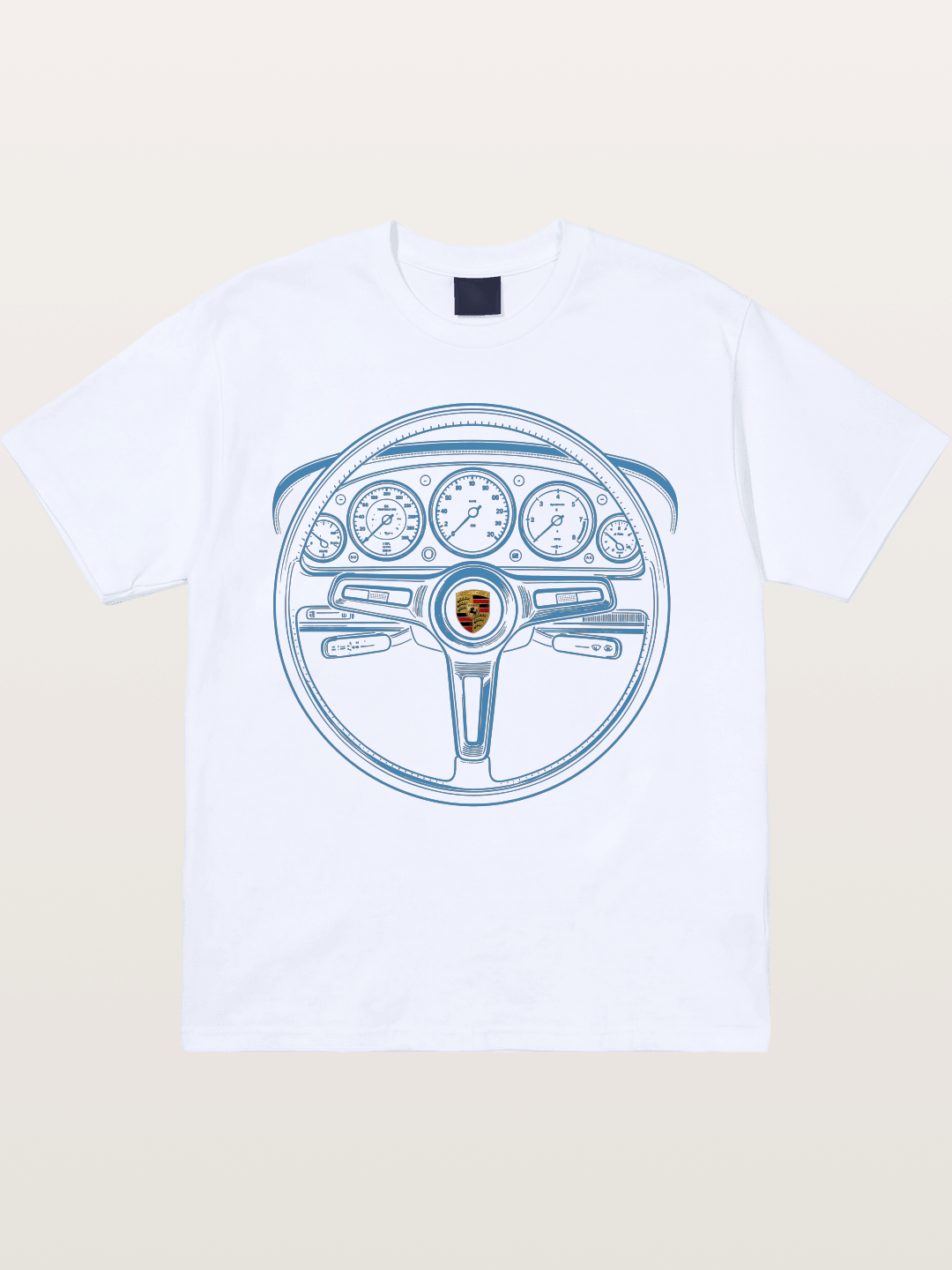 Porsche Classic Steering Wheel Blueprint Gildan T-shirt
