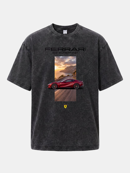Ferrari 812 Tuscan Road Print Washed T-shirt