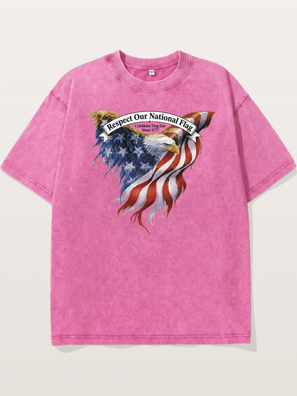 Flag Wing Eagle Banner Art Washed T-shirt