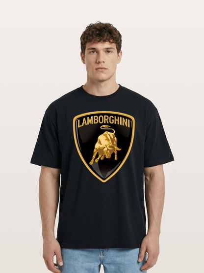 Lamborghini Gold Bull Shield Emblem Cotton T-shirt
