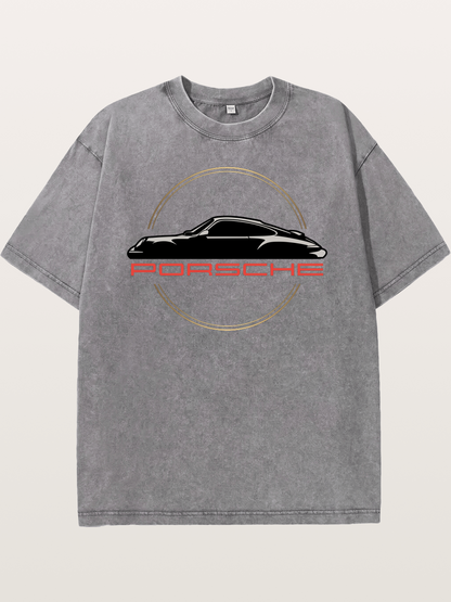 Porsche Silhouette Logo Art Washed T-shirt