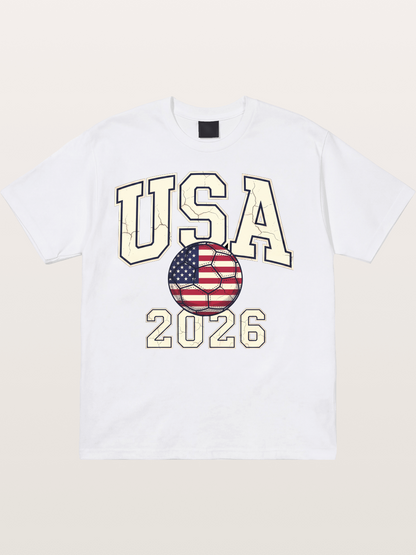 USA 2026 Cracked Letter Soccer Cotton T-shirt