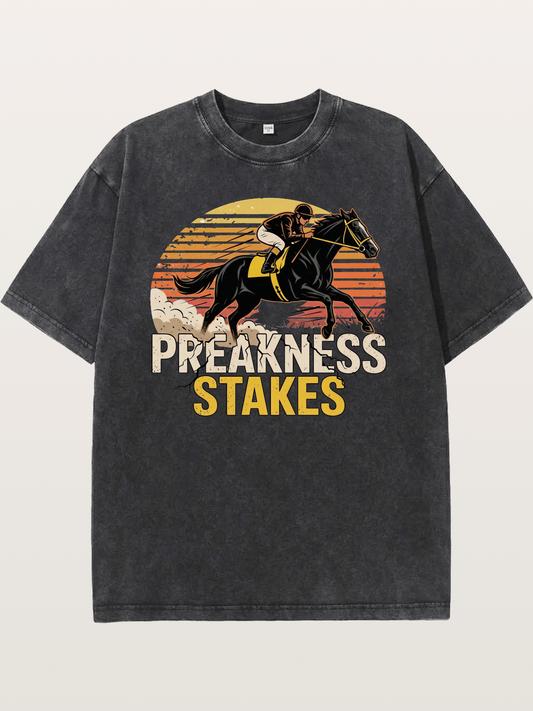 Preakness Stakes Retro Sunset Print Washed T-shirt