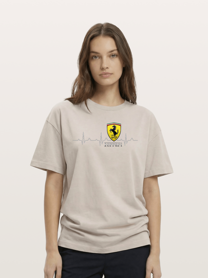 Ferrari Heartbeat ECG Line Design Cotton T-shirt