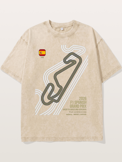 Spanish F1 Catalunya Circuit Layout Washed T-shirt
