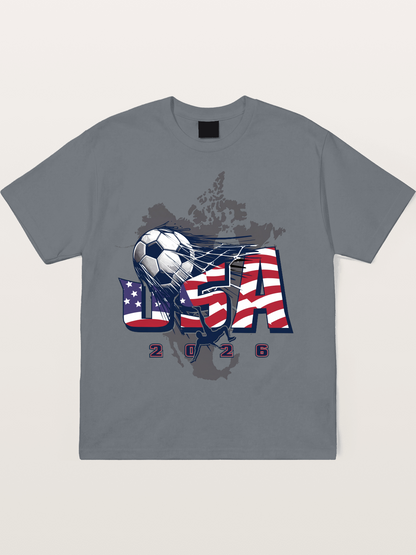 American Flag Soccer Map 2026 Cotton T-shirt