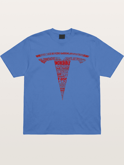 Tesla Word Cloud Heart Print Gildan T-shirt