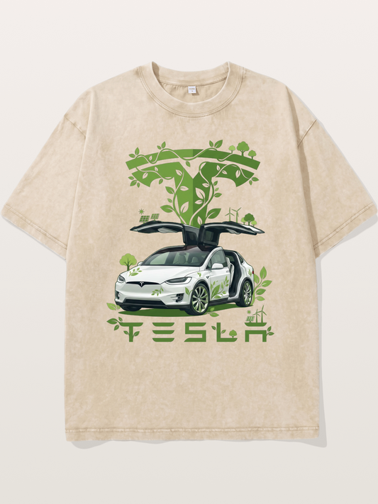 Tesla Eco-Friendly Art Print Washed T-shirt