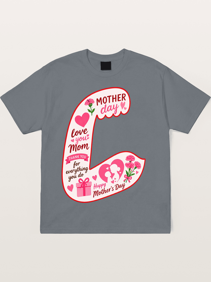 Mother's Day Love You Mom Art Cotton T-shirt