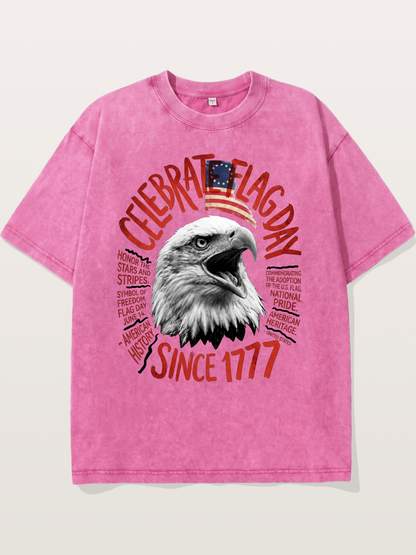 Eagle Celebrate Flag Day 1777 Washed T-shirt