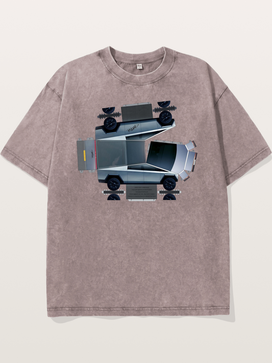 Cybertruck Paper Craft Print Washed T-shirt