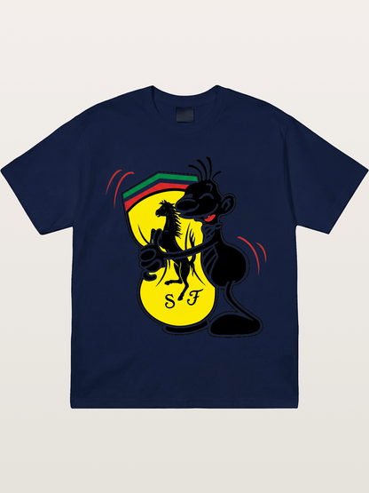 Cartoon Figure Embraces Ferrari Gildan T-shirt