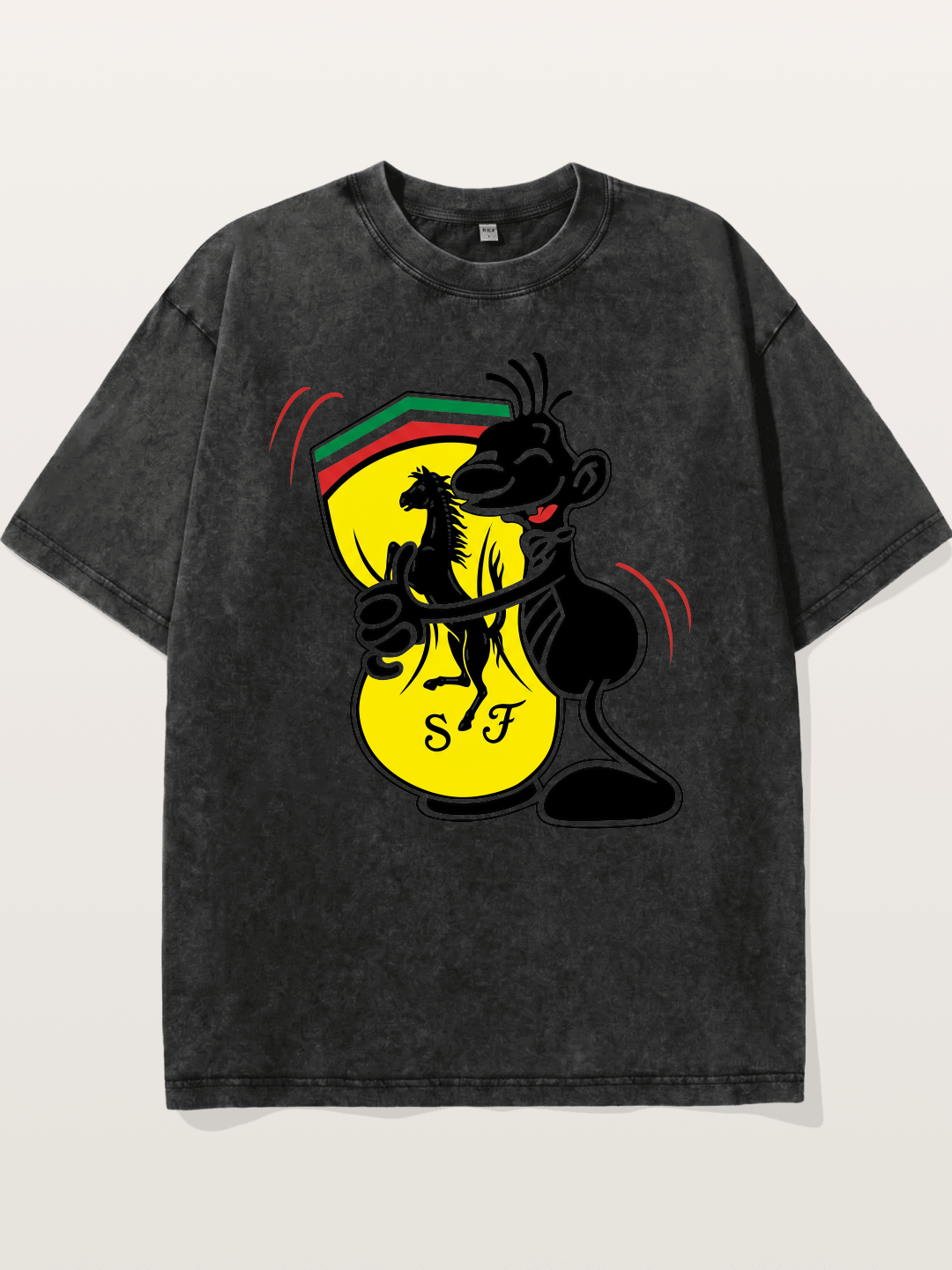 Cartoon Figure Embraces Ferrari Washed T-shirt