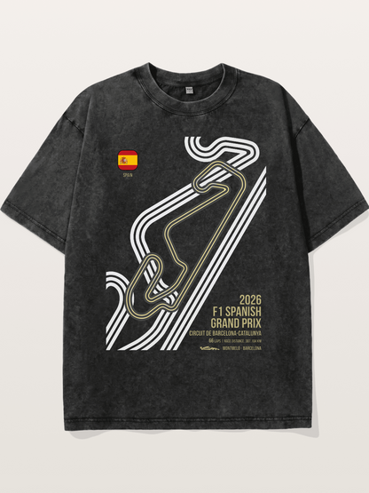 Spanish F1 Catalunya Circuit Layout Washed T-shirt