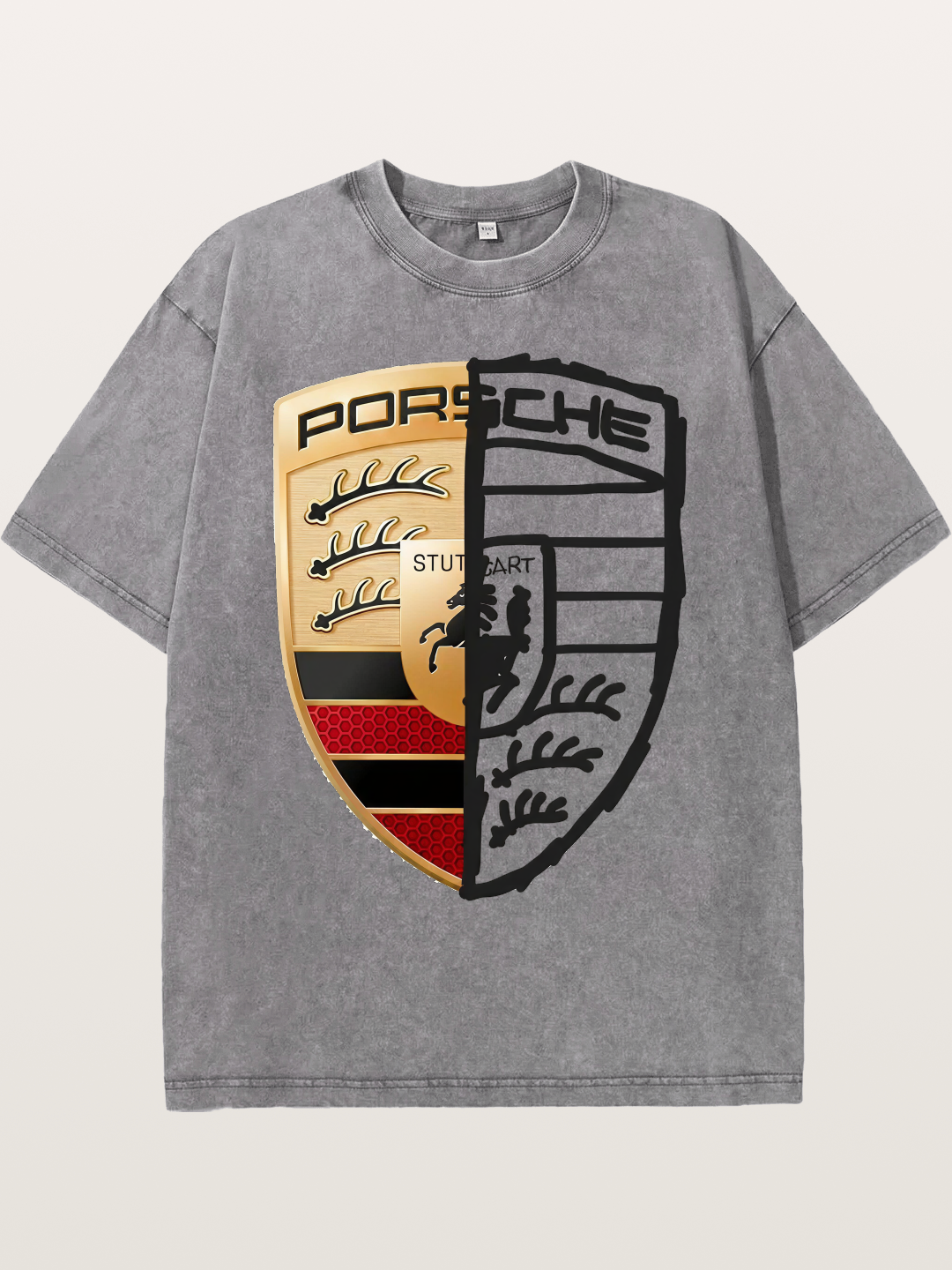 Porsche Half Sketch Half Real Washed T-shirt