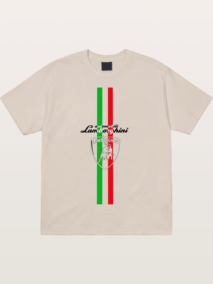Italian Flag Lamborghini Print Cotton T-shirt