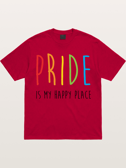 Pride Is My Happy Place Rainbow Text Gildan T-shirt