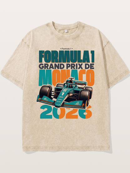 Teal Orange Monaco F1 Poster Washed T-shirt