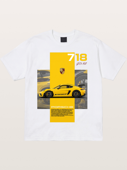 Porsche 718 GT4 RS Yellow Sports Car Cotton T-shirt