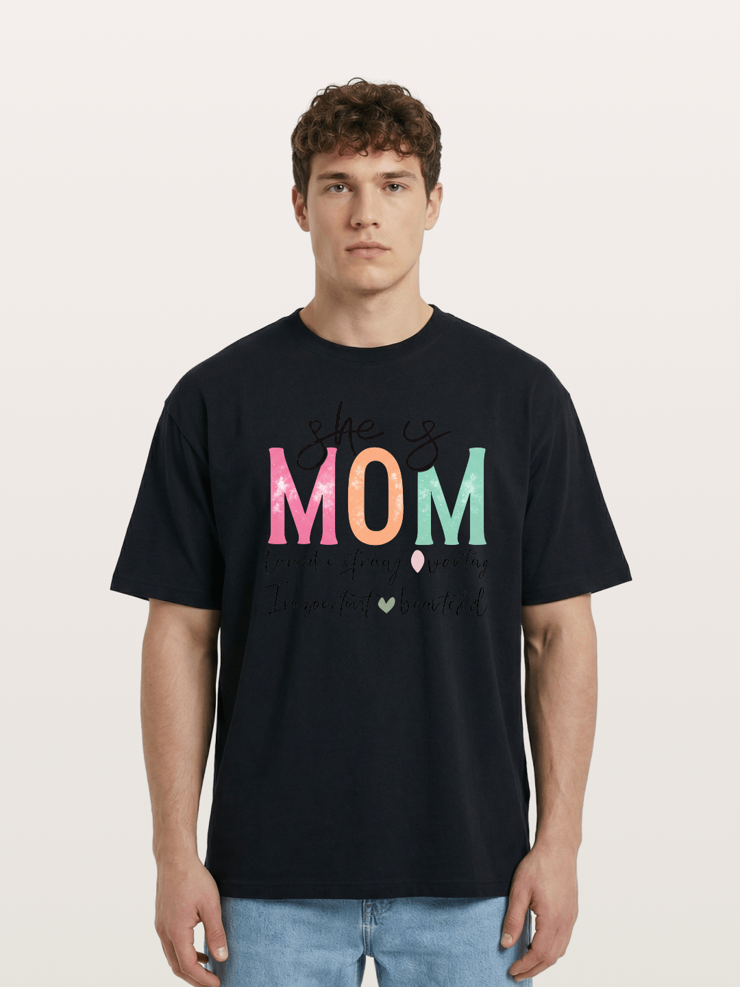 She is Mom Boho Pastel Print Cotton T-shirt
