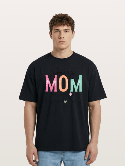 She is Mom Boho Pastel Print Cotton T-shirt