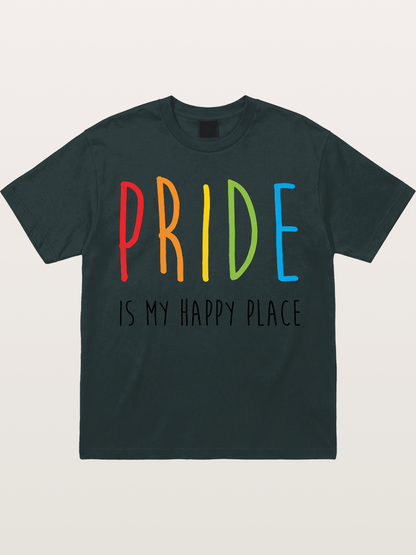 Pride Is My Happy Place Rainbow Text Gildan T-shirt