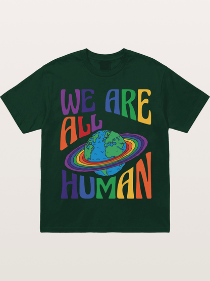 We Are All Human Rainbow Earth Design Gildan T-shirt