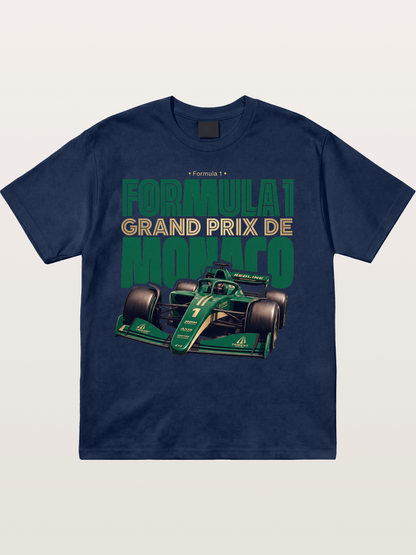Green Monaco F1 Race Print Cotton T-shirt