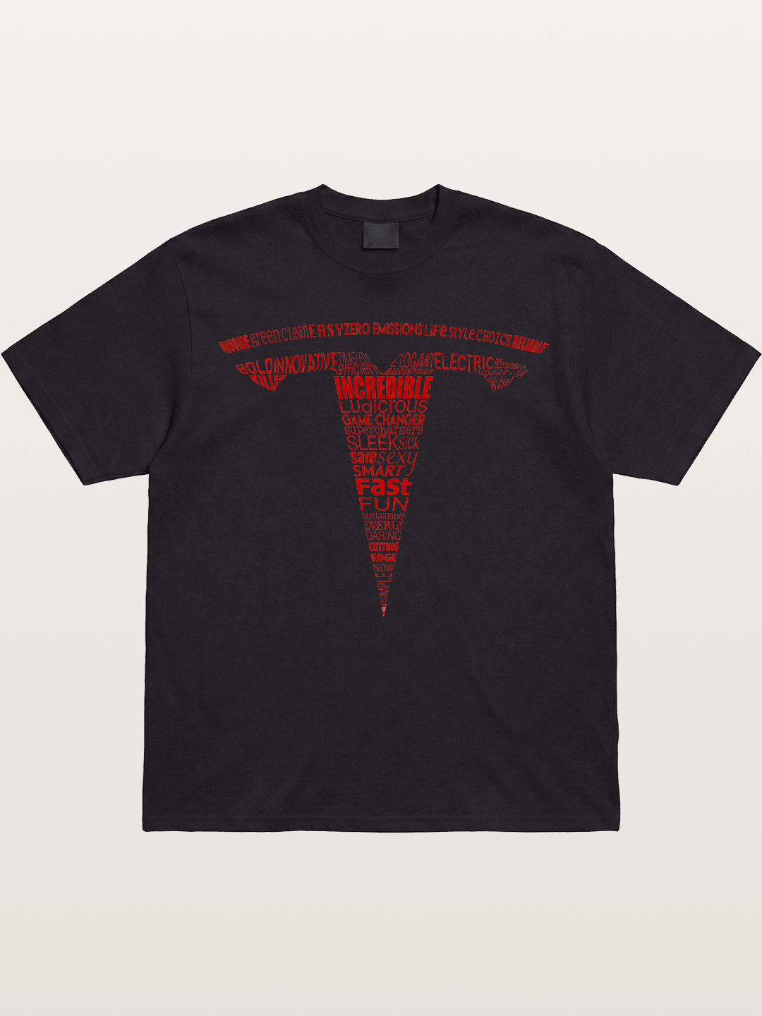 Tesla Word Cloud Heart Print Gildan T-shirt